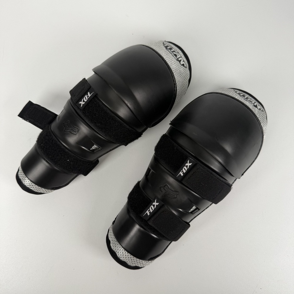 Fox Peewee Kids Titan Knee Shin Guards Motocross Revi Knee‎ Pads Black Silver
